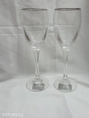 Gorham Crystal - Wine Glasses Andante Tall Platinum 2 pc Set (New Old Stock)